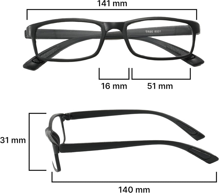 PROFLEX Sparespecs Reading Glasses (Value 3 Pack) - Lightweight, Impact & Scratch Resistant, Bendy, Flexible, Anti-Slip, Unisex (Mens + Womens) +1.0, +1.5, +2.0, +2.5, +3.0, +3.5, +4.0 - (Classic)