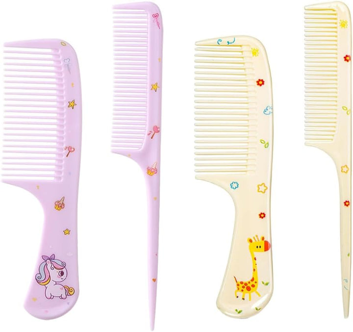 4Pcs Kids Hair Brush Set for Girls Boys - Toddler Hair Combs Wide Tooth Rat Tail Hair Styling Brushes Baby Comb Kit for Children Curly Straight Long Hair, Purple + Yellow