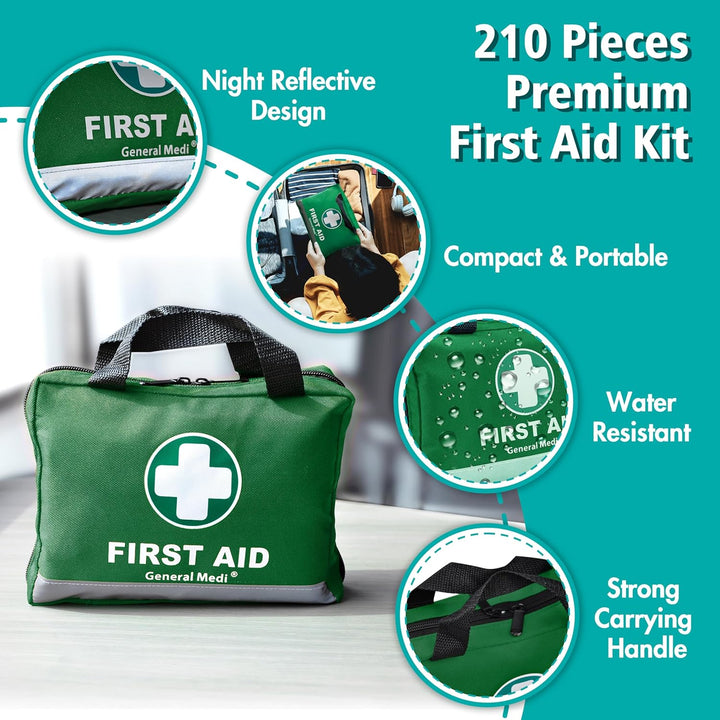 210 Piece First Aid Kit- Emergency Kit - Reflective Design - Includes Ice(Cold) Pack, Moleskin Pad and Emergency Blanket for Travel, Home, Office, Car, Workplace & Outdoor