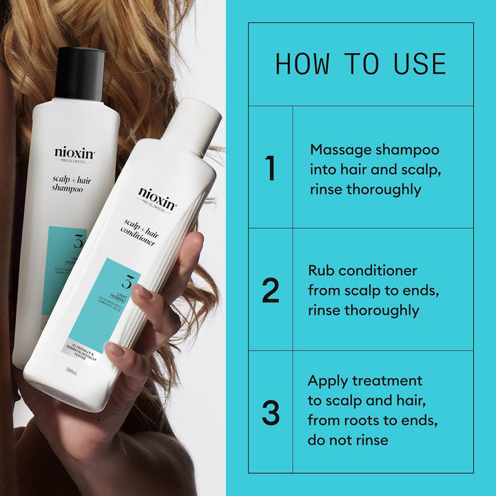 Nioxin System 3 - Hair Thickening System for Damaged Hair with Light Thinning - Biotin & Niacinamide - Shampoo, Conditioner, Serum