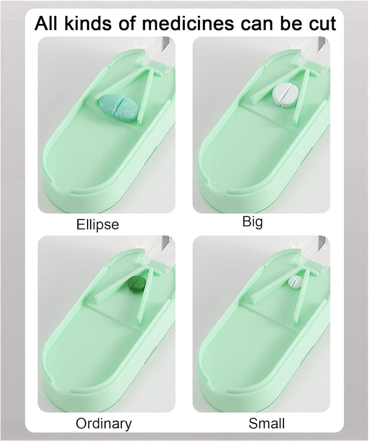 Pill Cutter, Pill Tablet Cutter for Small or Large Pills, Portable Pill Dispenser, Travel Pill Case, Portable Tablet Cutter with Blade and Storage Compartment-Green