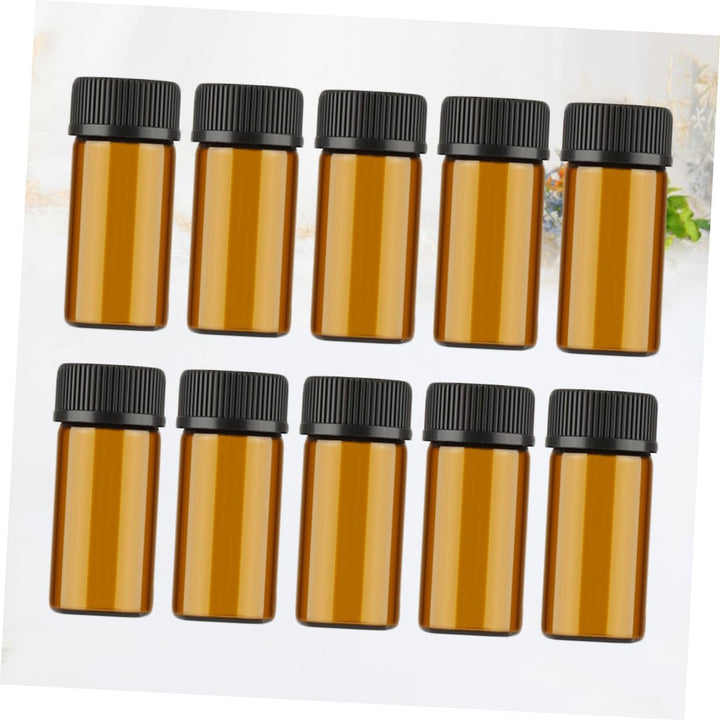 10 Pcs Mini Dark Brown Glass Vials with Grain Lid and Hole Plug Leak-Resistant Bottles for Essential Oils Perfumes Chemistry Samples Portable Travel Dispenser