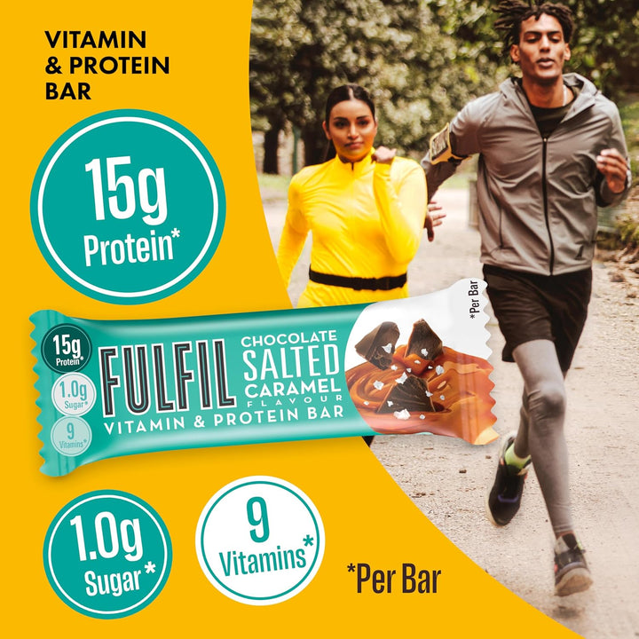 Vitamin and Protein Bars (15 X 40G Bars) — Chocolate Salted Caramel Flavour — 15G High Protein, 9 Vitamins, Low Sugar