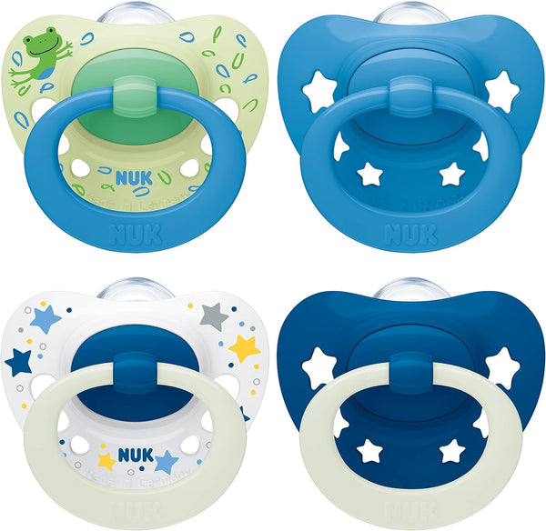 Signature Day & Night Baby Dummy | 18-36 Months | Soothes 95% of Babies | Heart-Shaped Bpa-Free Silicone Soothers | Glow-In-The-Dark | Stars | 4 Count