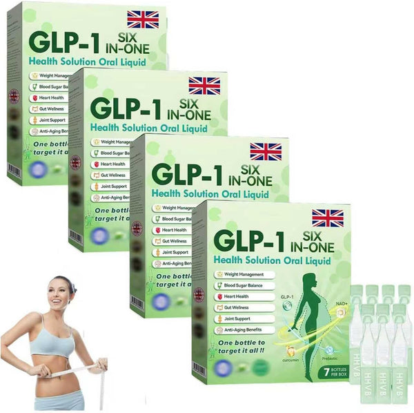 GLP-1 Six-In-One Health Solution Oralliquid, Advanced GLP-1 Oral Liquid, GLP-1 Drops, GLP-1 Weightloss Drops, Natural Plant Extract, for Men & Women（4 Box*7Pcs）