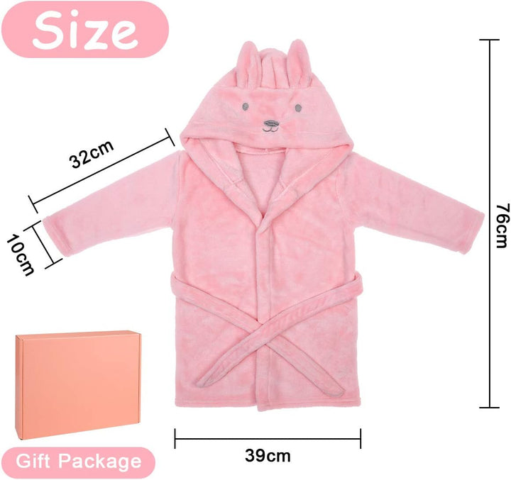 Baby Bathrobe for Girls, 3D Pink Rabbit Dressing Gown, Super Soft Flannel Hooded Bath Towel, Animal Bath Robe Sleepwear for 0-3 Years