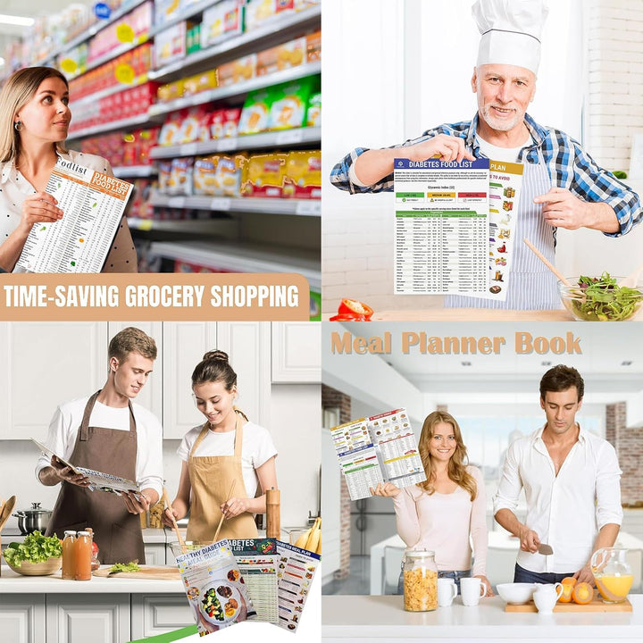 Diabetes Food List & Meal Planner, Diabetic Food Chart, 3Pcs Diabetes Food List Wall Charts, Meal Planner Book, 11.8X8.27In Low Carb Food List Printable for Blood Sugar Control, Counts Calories
