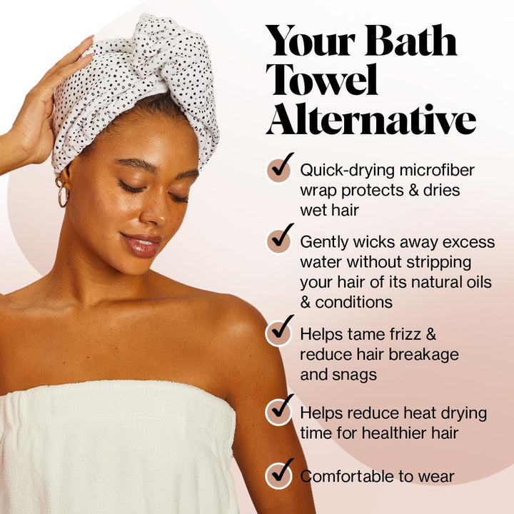Microfibre Hair Towel Wrap - Quick Dry Curly Hair Wraps for Women | Microfiber Towel for Hair | Hair Drying Towel Wrap | Hair Towels for Women | Hair Turban for Wet Hair - Micro Dot
