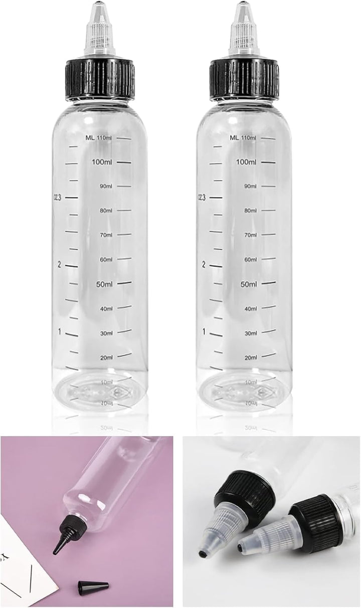 Hair Oil Applicator Bottle with Tip - Plastic Hair Dye Nozzle, Graduated Measurements for Salon Color, Paint Art Glue