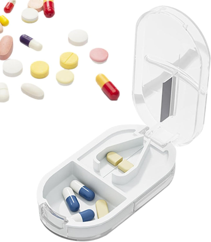 Small Pill Cutter, Pill Cutter and Organizer Combo, Small Pill Box Medicine Supplement Pill Case Dispenser for Outdoor Travel