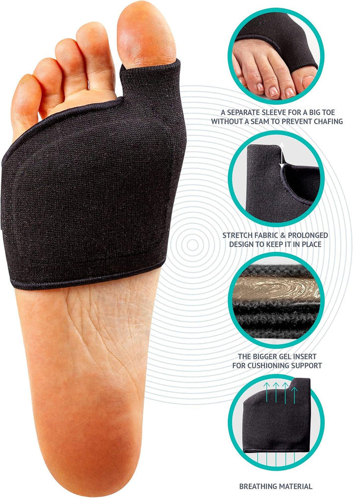 Podiatrist-Designed Metatarsal Pads for Women & Men - Ball of Foot Cushions for Pain Relief Metatarsalgia Morton'S Neuroma Calluses 1 Pair Black, Large M 8.5-10.5 / W 10.5-12