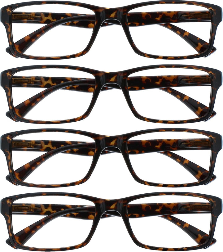 PEP Classic Reading Glasses for Women Men, Scratch Resistant Rectangular Frame with Spring Hinges, Black +1.5 (Pack of 4)