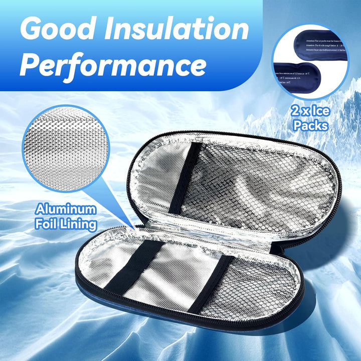 Insulin Cooler Travel Case, Portable Medication Diabetic Cooler Organizer Bag Insulin Carry Case with 2 Ice Packs for Travel Daily Life (Blue)