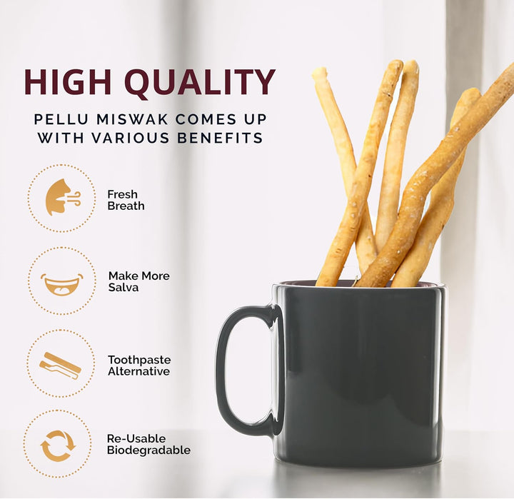 12Pcs Miswak Sticks with 2 Holders for Natural White Teeth- Original Siwak Traditional Arabian Toothbrush, Wooden Chew Sticks for Organic Teeth Cleaning & Mouth Care||Pack of 12