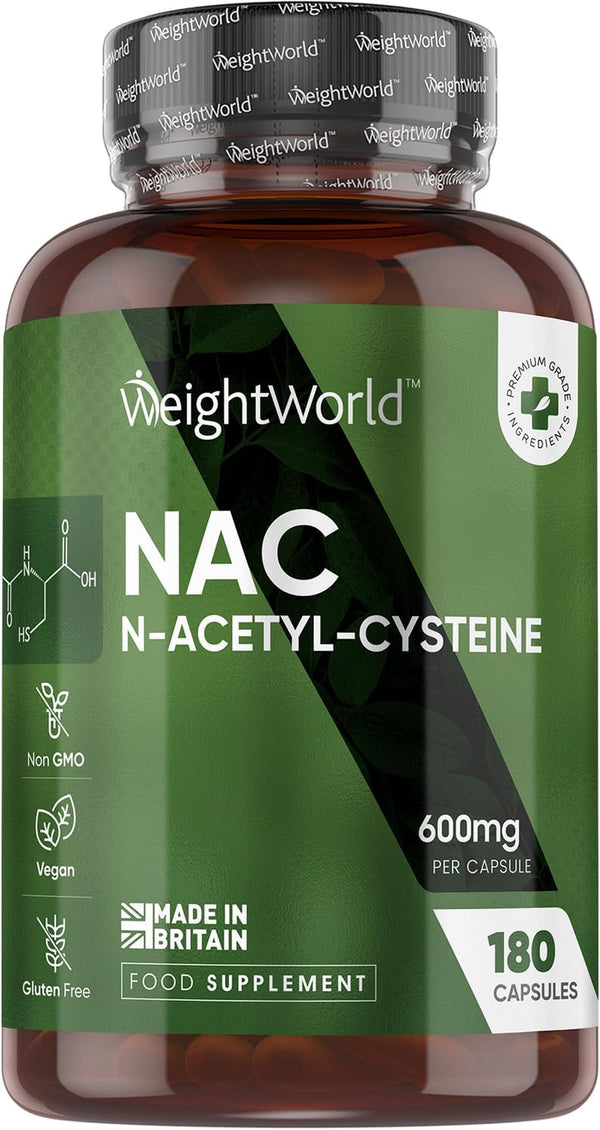 NAC N-Acetyl-Cysteine 600Mg - 180 Capsules (6 Months Supply) - 1 per Day - Vegan & Gluten-Free NAC Supplement - Precursor to Glutathione - N-Acetyl-Cysteine Nutritional Supplements - Made in the UK