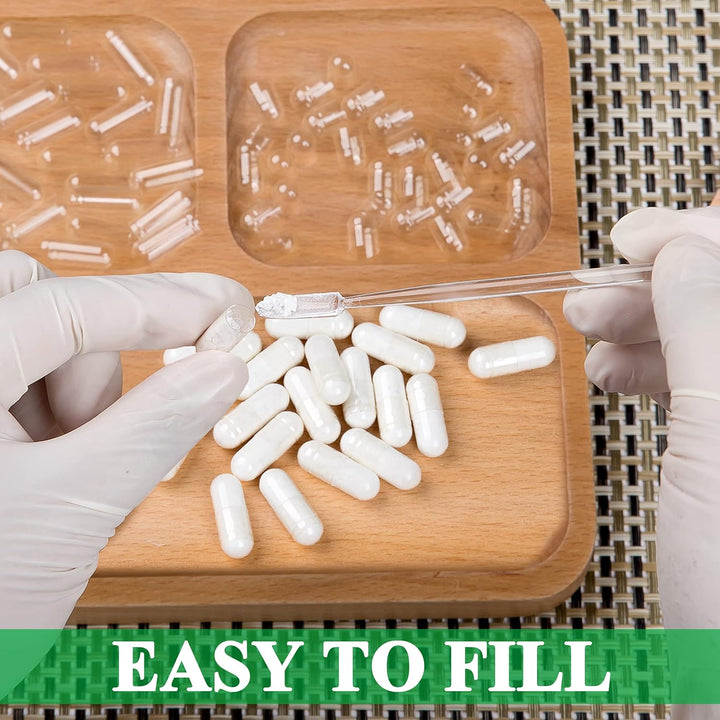 Size 0 Empty Capsules Vegetarian (100 Count) Bundle with Micro Lab Spoon with Powder Tamper, Compatible with Capsule Filling Machine