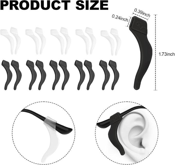 20 Pcs Silicone Ear Hooks, Silicone Glasses Ear Cushion Grip, anti Slip Eyeglass Ear Cushions, Glasses Ear Grips, Glasses Grips behind Ears,Glasses anti Slip,For Glasses, Sunglasses, Reading Glasses