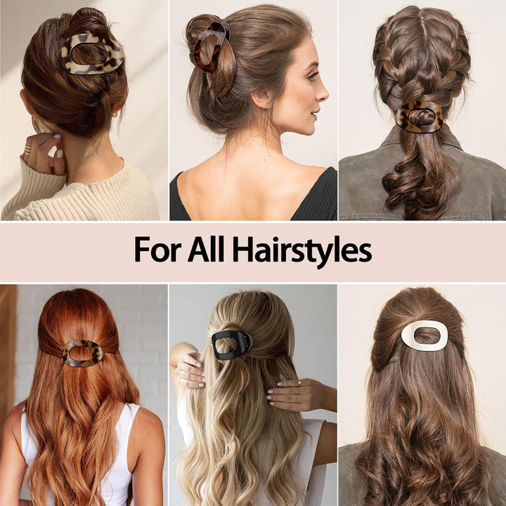 4 PCS Flat Hair Clips for Women, Curved Design Duckbill Hair Clips for Lying, Driving - Matte Strong Hold Hair Claw Clips for Thin, Thick Hair, Hair Accessories for Women and Girls (Leopard)