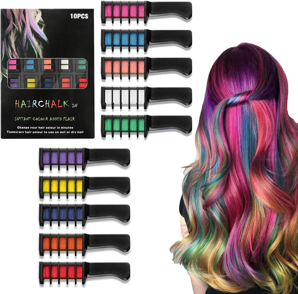 10 Colors Hair Chalk Combs, Festive Fun Hair Chalk Combs for Girls, Temporary Hairs Color Dye, Easy Washable, Skin-Safe Materials, Hairs Color Comb for Christmas Birthday Party Cosplay DIY (1 Set)