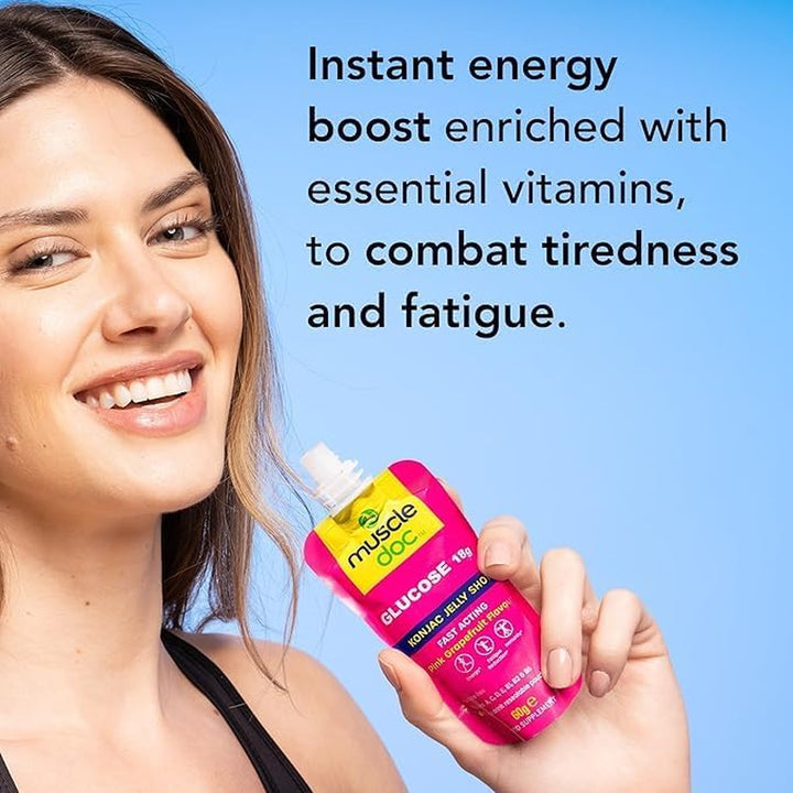 Glucose 18G Energy Konjac Jelly - Running Gels, Glucose Gel for Sugar Levels - Energy Gels for Running & Sports Hydration - Workout Gel for Athletes (5 Pack)