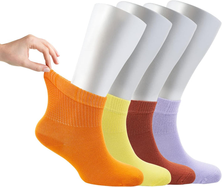 ® Women Loose Diabetic Socks | 4-Pack Neuropathy Ankle Socks for Ladies | Super Soft Eco-Friendly Bamboo Material | Durable with Seamless Toe | Multicolour Patterns | 4 Seasons