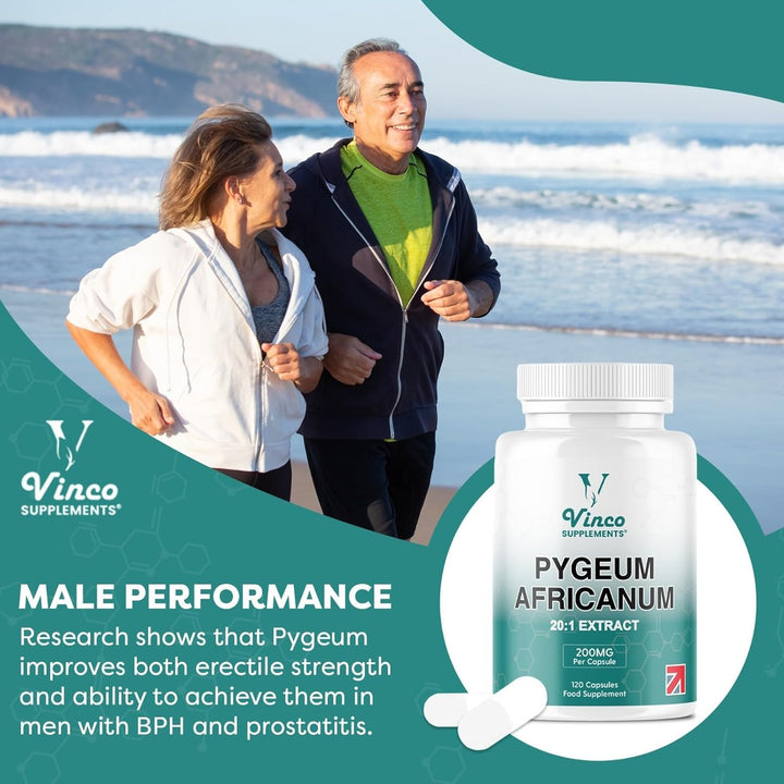 Vinco Pygeum Africanum 4,000Mg Equivalent - 200Mg of 20:1 Extract - 120 High Strength Capsules - 13% Phytosterols - Prostrate Health Supplement - Non-Gmo & Gluten Free – Made in UK