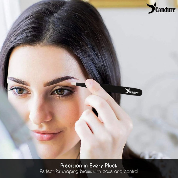 Tweezers for Facial Hair Women & Men - Eyebrow Tweezers Set with Scissors Stainless Steel Precision Classic, Slant, Pointed, Pointed Slant Tools for Ingrown Facial Hair 5Pcs