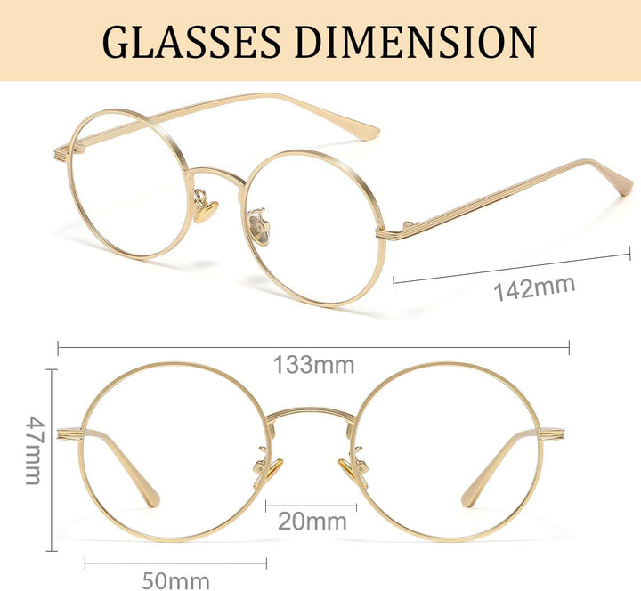 Retro round Glasses Clear Lens Non-Prescription for Men Women Metal Frame