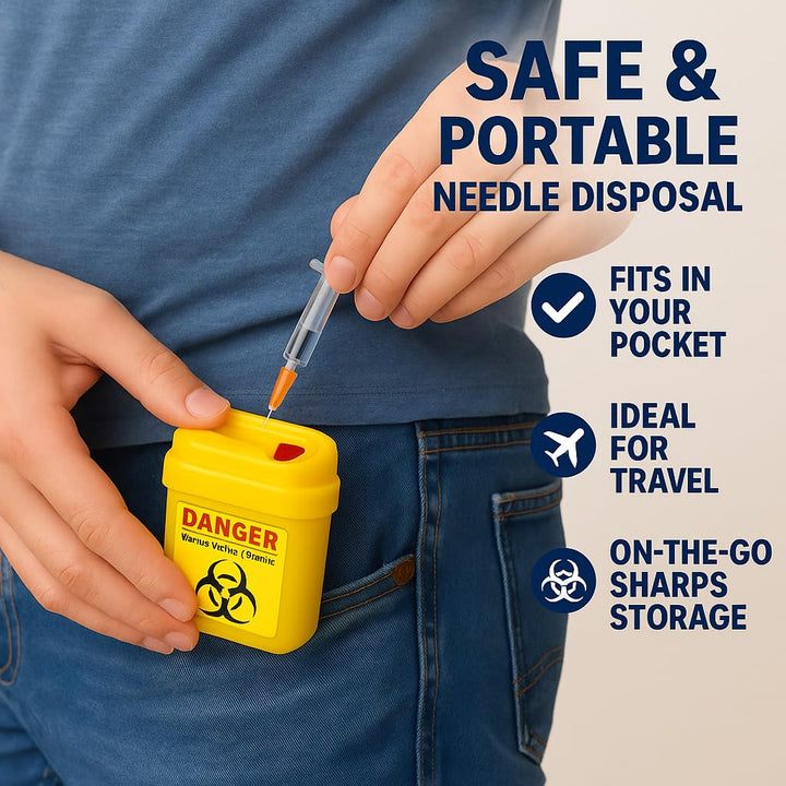 3 X Travel Size Sharps Bin, Disposal Boxes for Diabetic Pen Needles, Blood Lancets & Test Strips - Small Portable Sharps Container for Insulin Ideal for Travel and Daily Personal Use | Sharps Bin 0.2L
