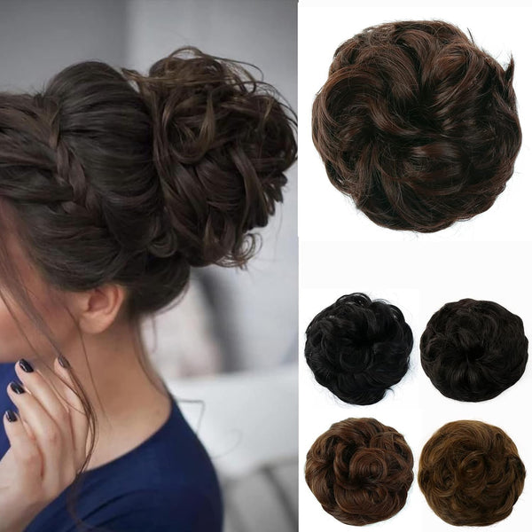 Messy Hair Bun Curly Wavy Hair Scrunchies Accessories Pieces for Women Girls Synthetic Chignons (Dark Brown)