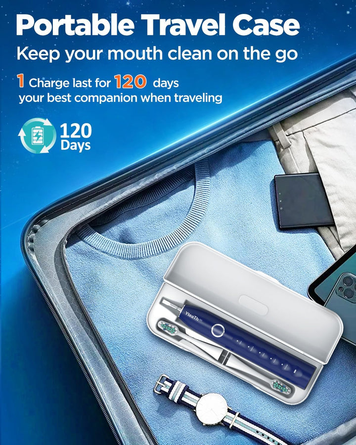 Sonic Electric Toothbrush for Adults and Kids - Sonic Toothbrush with 8 Toothbrush Heads (3 Types) and 5 Modes, 120 Days Battery Life, 50000 VPM, Travel Case and Wall Holder, 2 Minute Timer, USB C