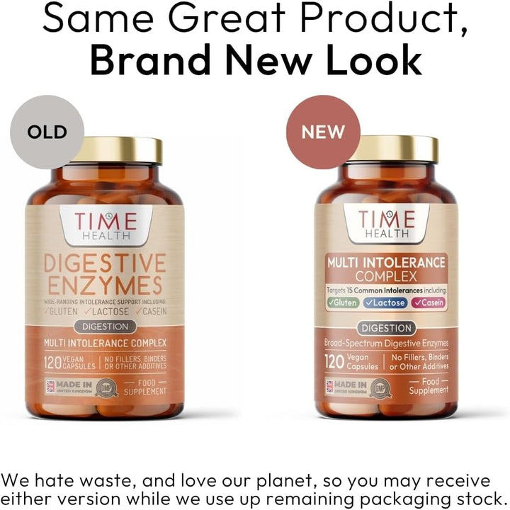 Digestive Enzymes - Comprehensive Food Intolerance Complex - Targets Multiple Intolerances Including Gluten, Lactose & Casein - UK Made - Zero Additives - 120 Capsules
