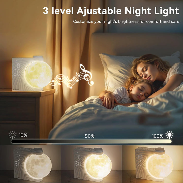 Moon Lamp Sunrise Alarm Clock, 2 Alarm Clocks, Wake up Light 8 Atmosphere Colours, Natural Sound Bedside Lamp, 3 Levels of Brightness Night Light Gifts for Women Girls Boys, Home Decoration.