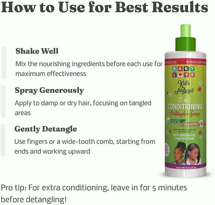 BABY LOVE KIDS NATURAL 2-IN-1 SHEA BUTTER CONDITIONING DETANGLING SPRAY 500ML