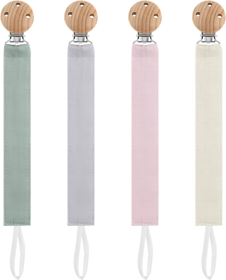 4Pcs Dummy Clip Cotton Fabric Clips for Baby, Mam Soother Chain Holder Straps Teething Baby Teething Toys Fits All Pacifiers