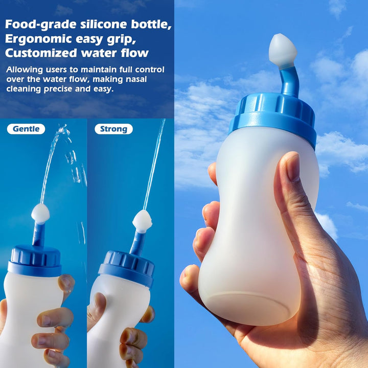 Neti Pot Sinus Rinse Squeeze Bottle Nose Wash Cleaner Pressure Rinse Nasal Irrigation for Adult & Kid BPA Free 300 ML with 30 Nasal Wash Salt Packets(Blue)