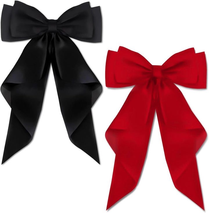 2 PCS Big Bow Hair Clips with Long Silky Satin, Solid Color French Barrette Simple Hair Fastener Accessories for Women Girls