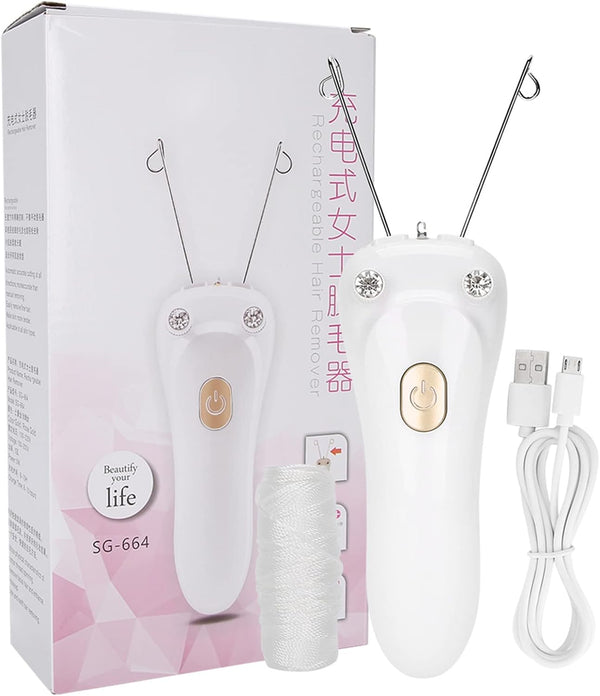 Electric Facial Hair Threader, Hair Removal Face Threading Machine USB Chargeable Cotton String Thread Lip Chin Cheek Arm Leg Body Epilator Depilation Woman Portable Device