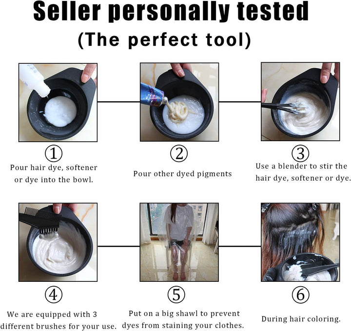 Hair Dye Coloring Set, Hair Tinting Comb and Mixing Brush Bowl,Ear Cover Mixing Spoon Hair Clips Gloves and Disposable Shawl，Diy Salon.