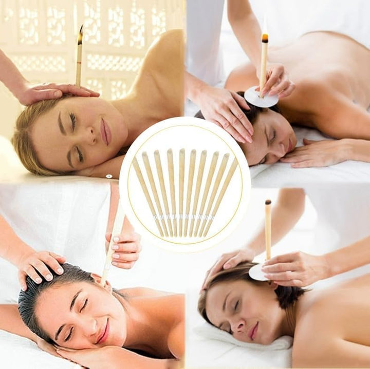 10PCS Ear Candles, Natural Beeswax Ear Candles for Ear Cleaning, Ear Candles Kit with 5 Protective Discs and 10 PCS Cotton Swabs
