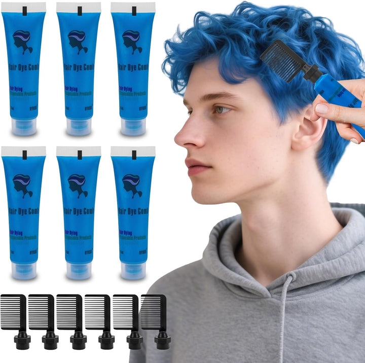 Hair Dye for Dark Hair, Temporary Hair Colour Comb for Girl & Women. Great Gift on Birthday Halloween Christmas Cosplay Party, Easy Washable and Safety Hair Chalk Comb(6 Bright Colour)
