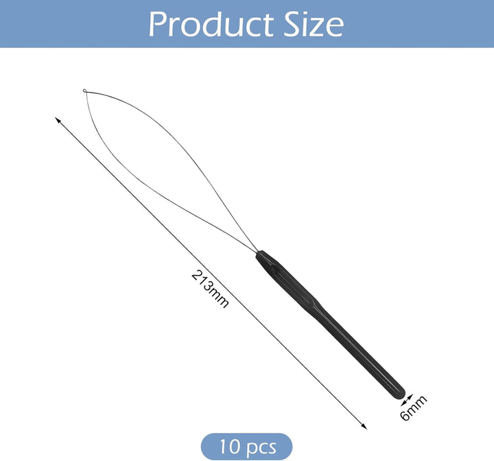 10 Pieces Hair Extension Loop Needle Threader, Pulling Hook Tool for Micro Rings and Nano Beads, Hair Extension Tools for Styling, Professional Bead Threading Device for Hair and Feather Extensions