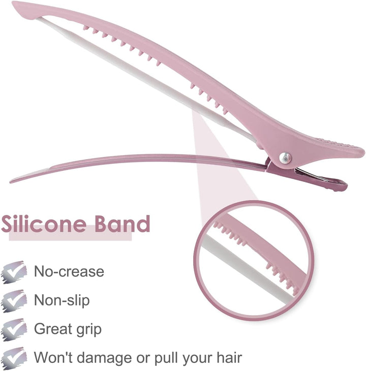 6Pcs Duck Billed Hair Clips for Styling & Sectioning, No Crease, Salon & Cutting Clips with Silicone Band