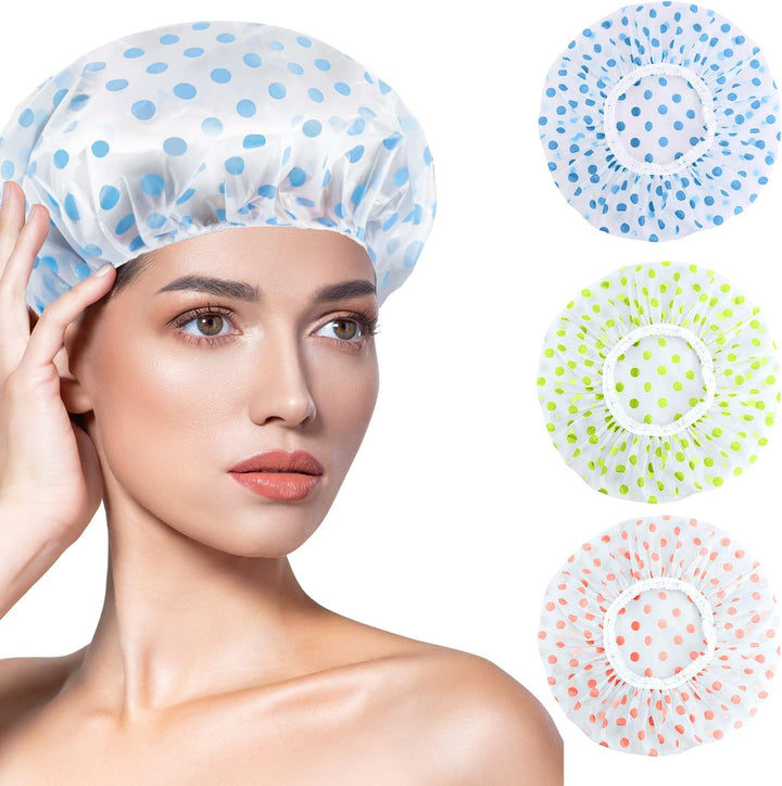 6 Pcs  Shower Caps for Women Uk,Waterproof and Reusable Bath Cap,28Cm Width with Elastic Band, Large Plastic Long Hair Eco Cap.
