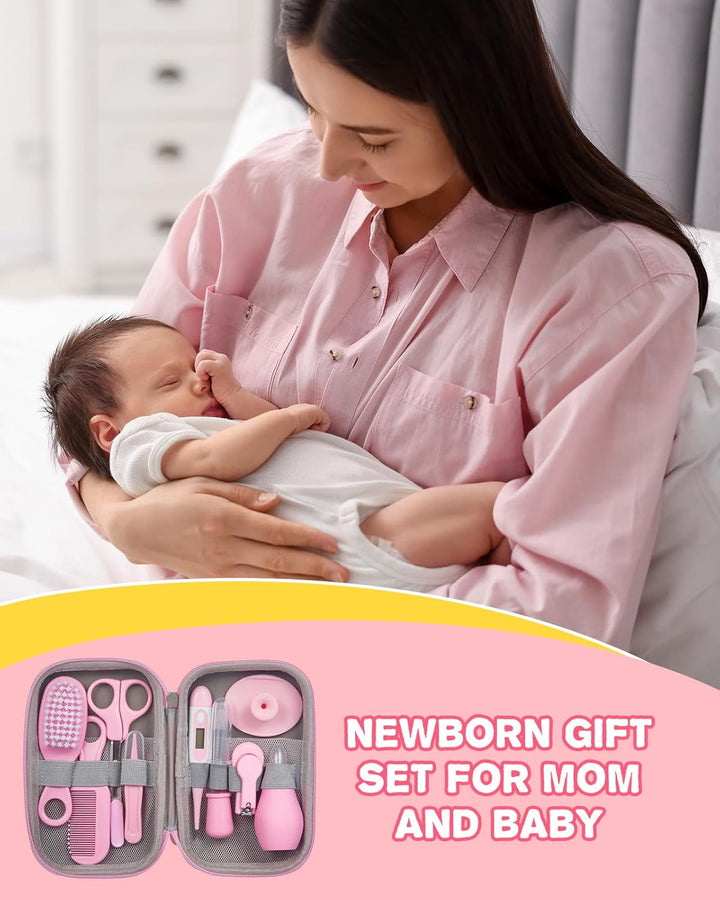12Pcs Baby Healthcare and Grooming Kit, Newborn Essentials Stuff, Baby Safety Health Nursery Care Set with Nail Files Clippers, Hair Brush, Comb and More for New Born Infant Toddlers Boys Girls - Pink