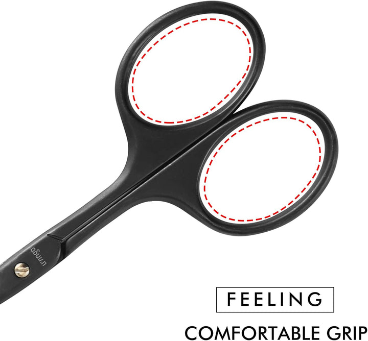 9CM Premium Nose Hair Scissors, Curved Safety Blades with Rounded Tip for Trimming Small Details Facial Hair, Ear Hair, Eyebrow (Black)