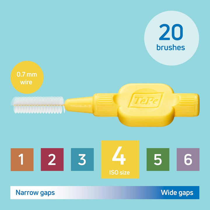 Interdental Brush, Extra Soft, Yellow, 0.7Mm/Iso 4, 20Pcs, Efficient Cleaning between Teeth, Plaque Remover, Dental Flosser for Small Gaps
