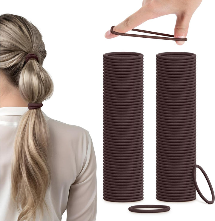 100 Elastic Hair Bands 4Mm Hair Ties Bobbles Elastics Hairbands Ponytail Holders No Metal for Women Girls Kids Men Thick Hair Black