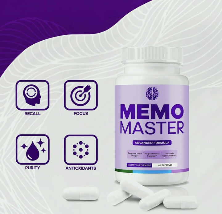 Memo Master Advanced Formula – Brain Health & Cognitive Support – Memory, Focus & Concentration Supplement – Nootropic with Natural Ingredients – 60 Capsules – UK Regulated Food Supplement