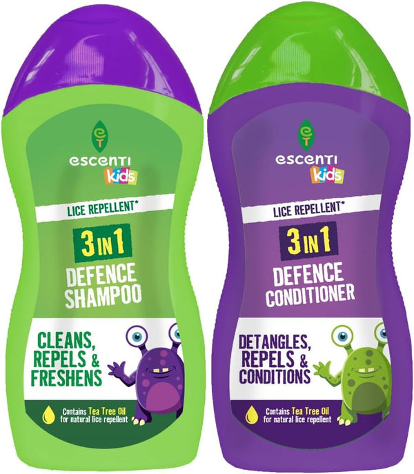 3 in 1 Head Lice Repellent Kids Shampoo & Conditioner | Head Lice Repellent Defence Treatment | Contains Tea Tree for a Natural Repellent